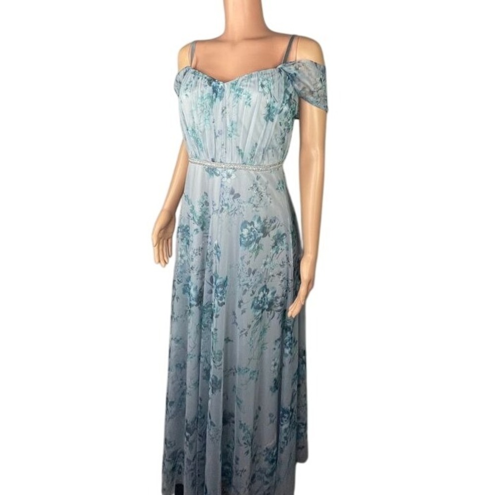 Candalite soft blue off shoulder maxi dress, Size XL, coquette, romantic, floral
